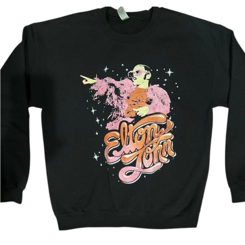 ELTON JOHN Sweatshirt Retro Graphics on Gildan Tag Size Medium